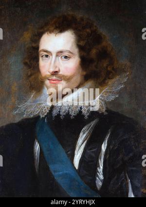 George Villiers, 1. Duke of Buckingham, war ein Favorit von König Jakob I. von England. Er blieb in den ersten drei Jahren der Herrschaft von Jakobs Sohn, König Karl I., zu königlichen Gunsten, bis er ermordet wurde. Villiers wurde 1619 zum Lord High Admiral of England ernannt. Er befehligte die erfolglose Belagerung von La Rochelle Stockfoto