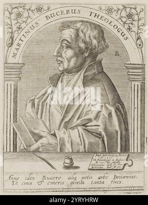 Martin Bucer von Jean-Jacques Boissard (1528-1602). Martin Butzer (1491 ? 1551) deutscher protestantischer Reformator mit Sitz in Straßburg, der lutherische, calvinistische und anglikanische Doktrinen und Praktiken beeinflusste. Bucer war ursprünglich Mitglied des Dominikanerordens, aber nachdem er 1518 Martin Luther traf und von ihm beeinflusst wurde, sorgte er dafür, dass seine klösterlichen Gelübde annulliert wurden. Danach begann er für die Reformation zu arbeiten Stockfoto