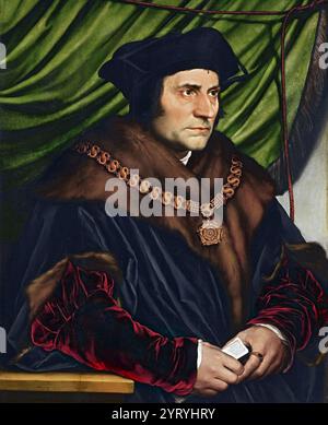 Porträt von Sir Thomas More von Hans Holbein dem Jüngeren. 1517. Sir Thomas More (1478 ? 1535) war ein englischer Jurist, Philosoph und Renaissance-Humanist. Er diente Heinrich VIII. Als Lord High Chancellor. Er schrieb Utopia, das 1516 veröffentlicht wurde und das politische System eines imaginären Inselstaates beschreibt. Mehr widersetzten sich der Reformation und richteten Polemiken gegen die Theologie von Martin Luther, Huldrych Zwingli und William Tyndale Stockfoto