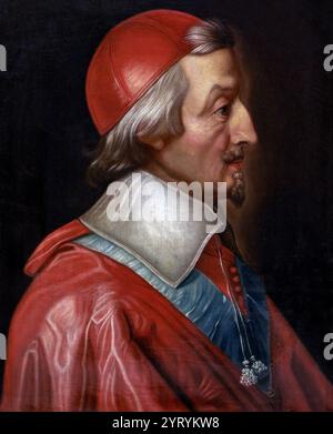 Armand Jean du Plessis, Herzog von Richelieu (1585 ? 1642), bekannt als Kardinal Richelieu, französischer Staatsmann. Er wurde bekannt als l'Minence rouge. Erster Staatsminister 1624 ? 1642. 17. Jahrhundert Porträt von Kardinal Richelieu von Philippe de Champaigne Stockfoto