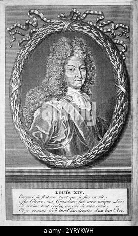 Louis XIV. De France, Stich von Jean du Mont Baron de Carels-Croon (1667–1727) aus dem Jahr 1749. Ludwig XIV. War von 1638 bis 1715 König von Frankreich. Stockfoto