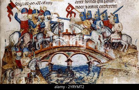 Die Schlacht von Mohi (11. April 1241), (Schlacht am Saj? Die Schlacht am Fluss Tisza war die Hauptschlacht zwischen dem mongolischen Reich und dem Königreich Ungarn während der mongolischen Invasion in Europa. Es fand in Muhi (damals Mohi) südwestlich des Saj statt? Fluss. Die Schlacht führte zu einem Sieg für die Mongolen, die die ungarische Königsarmee zerstörten. Stockfoto