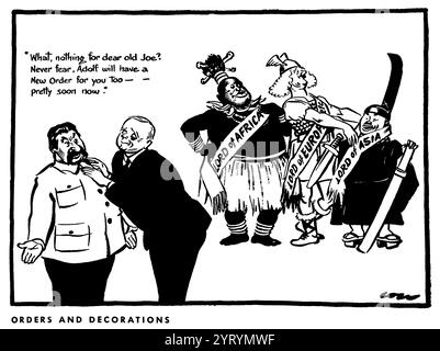 Cartoon 'Orders and Decorations' um 1940 von David Low (1891 ? 1963), ein neuseeländischer politischer Karikaturist und Karikaturist, der im Vereinigten Königreich lebte und arbeitete, wo er seine Karriere durch Karikaturen machte, die Adolf Hitler, Benito Mussolini, Joseph Stalin und andere Führer satirisierten. Stockfoto