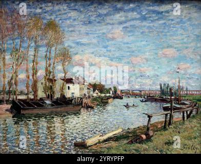 Das Loing in Saint-Mammes, 1882. Öl auf Leinwand von Alfred Sisley (1839-1899). Stockfoto