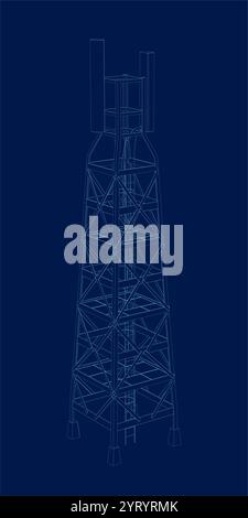 Telekommunikationsturm für Rundfunk- und Kommunikationsdienste, Vektorillustrationskunst Stock Vektor
