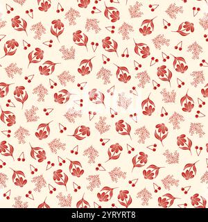 Nahtloses rotes Blumenmuster mit Kirschen. Stockfoto