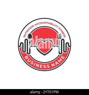 Food Fitness Emblem Design für Ernährung oder Ergänzungskonzept. Vektorabbildung Stock Vektor