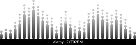 Schwarze Schallwellen, die Funksignalfrequenzen und digitale Stimmabstimmung-Equalizer vor einem sauberen weißen Hintergrund darstellen und so eine abstrakte Darstellung erzeugen Stock Vektor