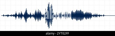 Dunkelblaues seismisches Aktivitätsdiagramm, das Hochfrequenzwellen neben einem Oszilloskop-Kurvendiagramm auf weißem Gitterhintergrund darstellt Stock Vektor
