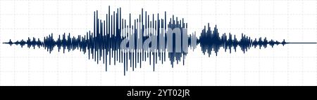 Dunkelblaues seismisches Aktivitätsdiagramm mit Hochfrequenzwellen und Oszilloskopkurvendiagramm auf weißem Hintergrund mit repräsentiertem Raster Stock Vektor