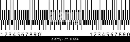 Barcodes mit Zahlen von Null bis neun, die eine kontinuierliche Sequenz erzeugen und wichtige Rollen im Einzelhandel, in der Bestandsverwaltung und im Produkt erfüllen Stock Vektor