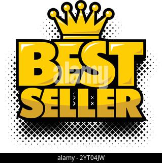 Bestseller-Aufkleber. Beste Wahl. Beste Auszeichnung, Premium-Krone. Vektor im Comic-Stil auf transparentem Hintergrund Stock Vektor