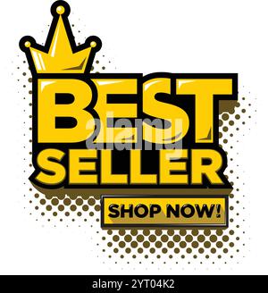 Bestseller-Aufkleber. Beste Wahl. Beste Auszeichnung, Premium-Krone. Vektor im Comic-Stil auf transparentem Hintergrund Stock Vektor