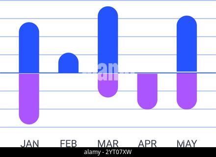 Bunte Balkendiagramme, die positive und negative Geschäftstrends von januar bis zeigen, können eine klare visuelle Darstellung der Leistung liefern Stock Vektor