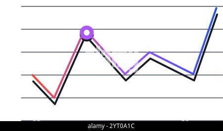 Farbenfrohes Liniendiagramm zeigt verschiedene Datentrends, einschließlich Wachstum, Rückgang, Spitzenleistung und Fluktuation, wertvolle Einblicke in Stock Vektor