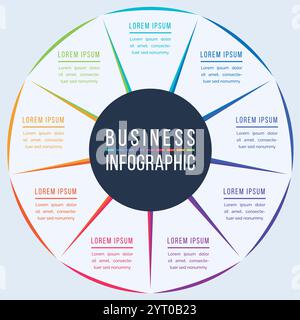 Kreis Infografik Vorlage Geschäftsinformationen 9 Objekte, Schritte, Elemente oder Optionen Infografik Design Stock Vektor