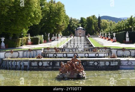 Kaskaden in den Gärten des Königlichen Palastes von La Granja de San Ildefonso (Spanien) Stockfoto