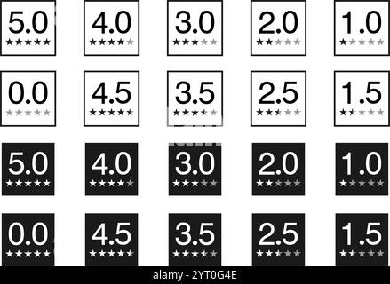 Symbol für fünf Sterne Bewertung und Bewertung mit Nummer, Produktbewertung des Kunden. Vektorillustration isoliert auf weißem Hintergrund. Stock Vektor
