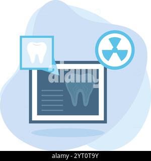 3D Intraoral Scannen oder Röntgen Konzept, Zähne Digital Impressionismus oder Kegel Beam Computertomographie Vektor Farbe Symbol Design, Zahnheilkunde Symbol, Gesundheit Stock Vektor