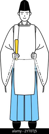 Priester des Schreins, trägt Eboshi und Kariginu, hält ein Zepter, Vektor-Illustration Stock Vektor