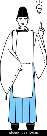 Priester des Schreins, trägt einen Eboshi und Kariginu, kommt mit einer Idee, Vektor-Illustration Stock Vektor