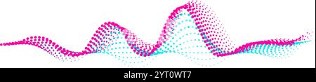 Farbenfrohe gepunktete Klangwellen, die über einen weißen Hintergrund fließen, veranschaulichen ein lebendiges digitales Audiosignal mit dynamischen Musikwellen und Equalizer Stock Vektor