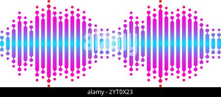 Farbenfrohe Schallwellen werden mit einem lebendigen Gradienten visualisiert, wodurch eine abstrakte Darstellung von Audiosignalen, Musikwellenformen oder digitalen Studios entsteht Stock Vektor