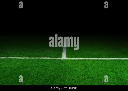 Fußballstadion bei Nacht. Fußball und Green Field im Dunkeln Stockfoto