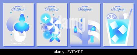 Gefroren und frisch wie Eis. 4 Weihnachtskarten versetzen Sie in den Geist des Winters. Perfekt, um frohe Weihnachten und ein frohes neues Jahr zu sagen! Stock Vektor