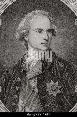 James Harris (1746–1820), 1. Earl of Malmesbury. Englischer Diplomat. Hochformat. Stich von Hébert. "Geschichte der Französischen Revolution". Band I, Teil 2, 1879. Stockfoto