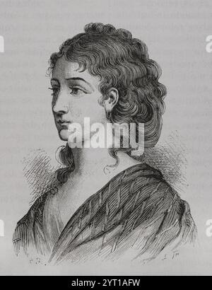 Cécile Renault (Cécile-Aimée Renault) (1774-1794). Junger französischer Royalist, beschuldigt, Maximilien Robespierre während der Herrschaft des Terrors zu ermorden. Sie wurde am 17. Juni 1794 (29. Prairialjahr II) in Paris zum Tode verurteilt und mit ihren Familienmitgliedern guillotiniert. Hochformat. Gravur. "Geschichte der Französischen Revolution". Band I, Teil 2, 1879. Stockfoto