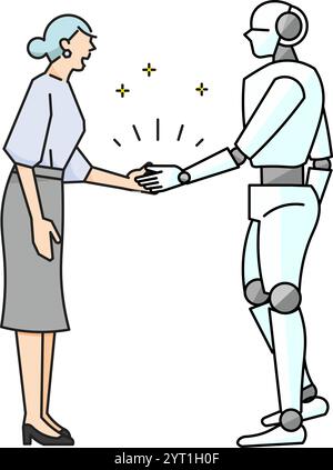 Geschäftsfrau und Roboter tauschen Handshake-Vektor-Illustration aus Stock Vektor
