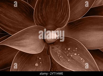 Mocha Mousse - Farbe des Jahres 2025. Großaufnahme Agave Pflanzenblume. Stockfoto