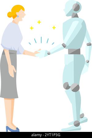 Geschäftsmann-Geschäftsfrau und Roboter schütteln Hand Startup - Entwicklungsteam arbeitet zusammen - Web-Symbole Vektor-Illustration Stock Vektor