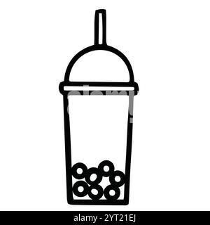 Boba Tea Bubble Tea Symbol handgezeichnet Schwarz und weiß Dick Lines SVG Stock Vektor