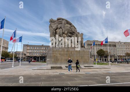 Denkmal für die in zwei Weltkriegen verstorbenen Einwohner, Rue de Paris, Le Havre, Stockfoto