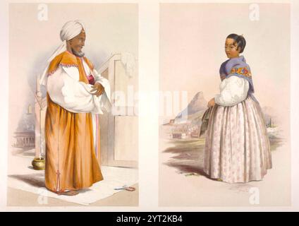 Karel, ein malaiischer Priester im Gebet, und seine Frau Nazea. Vintage Lithographie von Südafrika, von George French Angas, 1840er Stockfoto