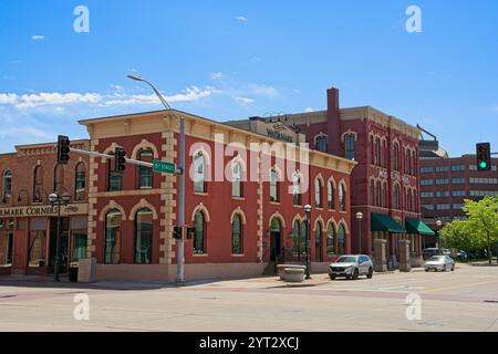 Historischer Block von Geschäftsgebäuden aus den 1870er Jahren im Moline Centre, Downtown Moline Illinois Stockfoto