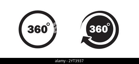 360 Grad Symbolsatz. Drehung und Winkel von Ansichten. Simulation, Panorama und Rotation. Unterhaltung, Spaß und Freizeit. Poster oder Banner. Flacher Vektor Stock Vektor