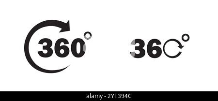 360 Grad Symbolsatz. Drehung und Winkel von Ansichten. Simulation und virtuelle Realität, VR. Moderne Technologien und Innovationen. Kollektion flacher Vektoren Stock Vektor