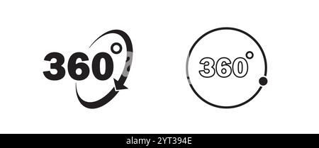 360 Grad Symbolsatz. Drehung und Winkel von Ansichten. Simulation, Panorama und Rotation. Logo und Emblem. Grafikelement für Website. Flacher Vektor Stock Vektor