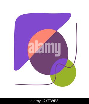 Abstrakte geometrische Figuren. Violette und grüne Kreise, blaues Dreieck. Minimalistisches Kunstobjekt. Fantasie und Fantasie. Vorlage und Layout. Flach Stock Vektor