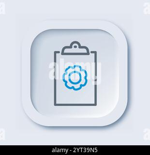 Lineares Symbol für Versicherung. Klemmbrett mit blauem Zahnrad. Schutz, Sicherheit und Sicherheit. Minimalistisches ui- und ux-Design für die Website. Konturvektor Stock Vektor