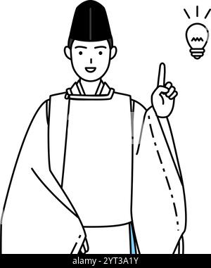 Priester des Schreins, trägt einen Eboshi und Kariginu, kommt mit einer Idee, Vektor-Illustration Stock Vektor