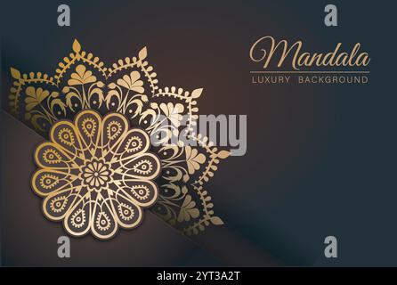 Luxuriöser Hintergrund in Mandala. Goldenes wiederholtes Muster und Ornament. Abstraktes, luxuriöses Muster. Poster, Cover oder Banner. Realistische Vektordarstellung Stock Vektor