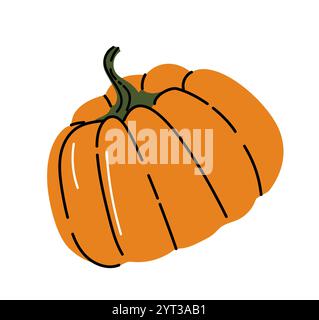 Handgezeichneter Kürbis. Orangefarbene Kürbisskizze. Herbst- und Herbstsaison Gemüse. Ernte und Erntegut. Landwirtschaft und Landwirtschaft. Illustration des flachen Vektors Stock Vektor