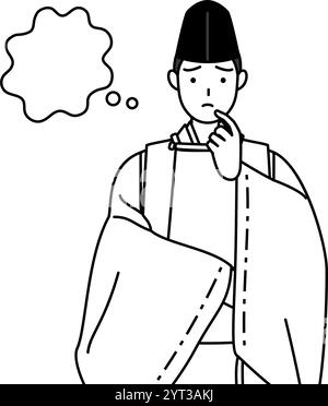 Priester des Schreins, trägt einen Eboshi und Kariginu, denkt, während er sich im Gesicht kratzt, Vektor-Illustration Stock Vektor