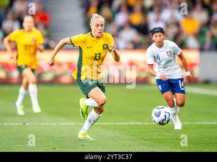 Melbourne, Australien. Dezember 2024. Australiens Tameka Yallop wurde während des Freundschaftsspiels zwischen Australia Matildas und Chinese Taipei im AAMI Park in Aktion gesehen. Ergebnis: Australien 3:1 Chinesisch Taipeh Credit: SOPA Images Limited/Alamy Live News Stockfoto