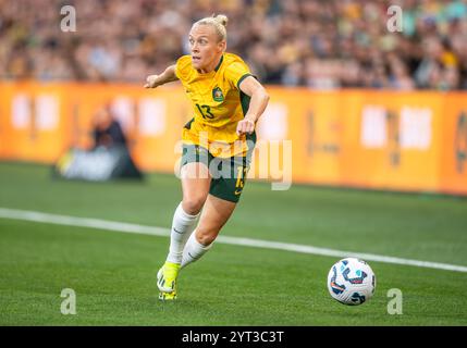 Melbourne, Australien. Dezember 2024. Australiens Tameka Yallop wurde während des Freundschaftsspiels zwischen Australia Matildas und Chinese Taipei im AAMI Park in Aktion gesehen. Ergebnis: Australien 3:1 Chinesisch Taipeh Credit: SOPA Images Limited/Alamy Live News Stockfoto