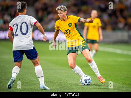 Melbourne, Australien. Dezember 2024. Die australische Michelle Heyman wurde während des Freundschaftsspiels zwischen Australia Matildas und Chinese Taipei im AAMI Park in Aktion gesehen. Ergebnis: Australien 3:1 Chinesisch Taipeh Credit: SOPA Images Limited/Alamy Live News Stockfoto